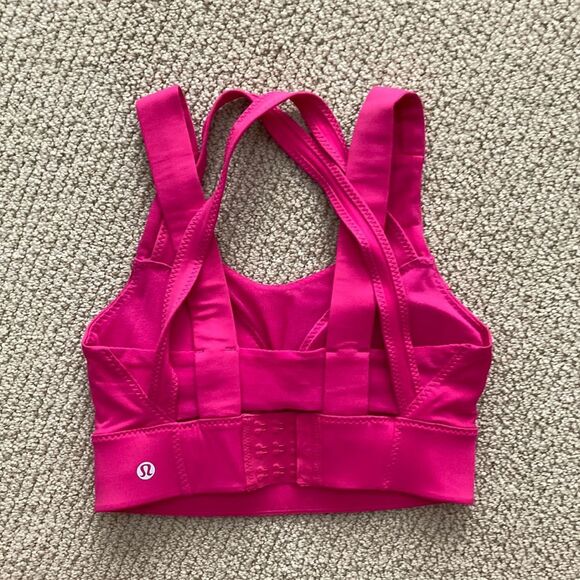 NEW LULULEMON Oxygen Bra Long Line Raspberry Pink Size 4 High Support Mesh NWOT - Picture 8 of 13